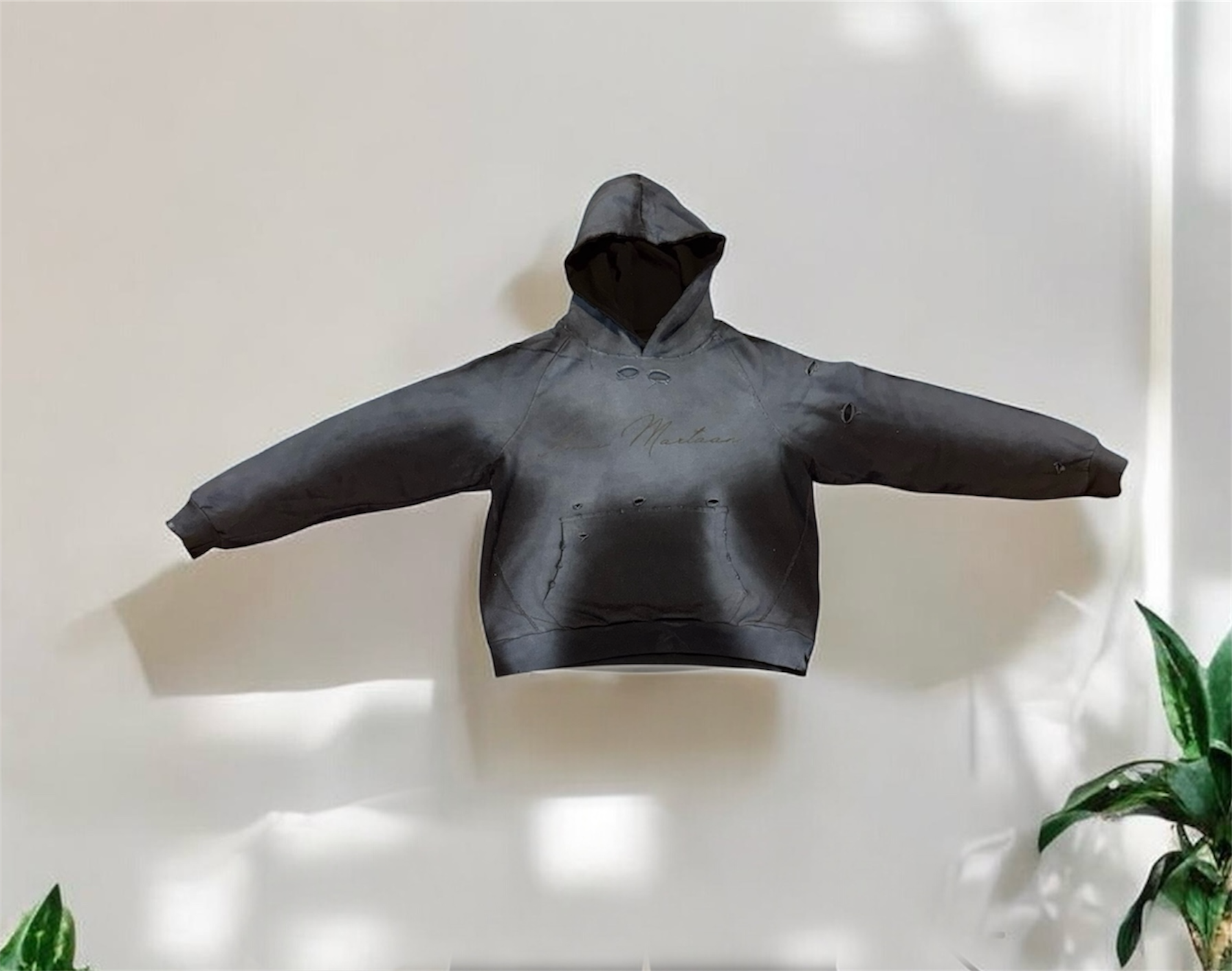 Heavyweight, distressed hoodie